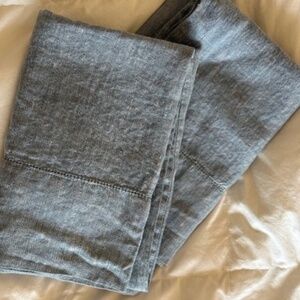 Belgian Flax Linen Hemstitch Pillowcases - Set of 2 King Size, Chambray EUC